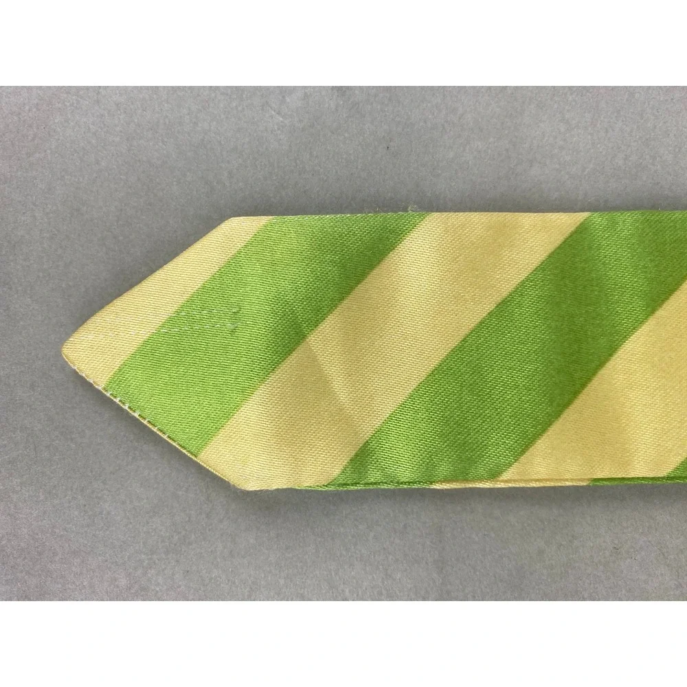 VTG Womens Satin Cloth Belt Lime Green Yellow Stripe D-Ring Sash Waist 48x2